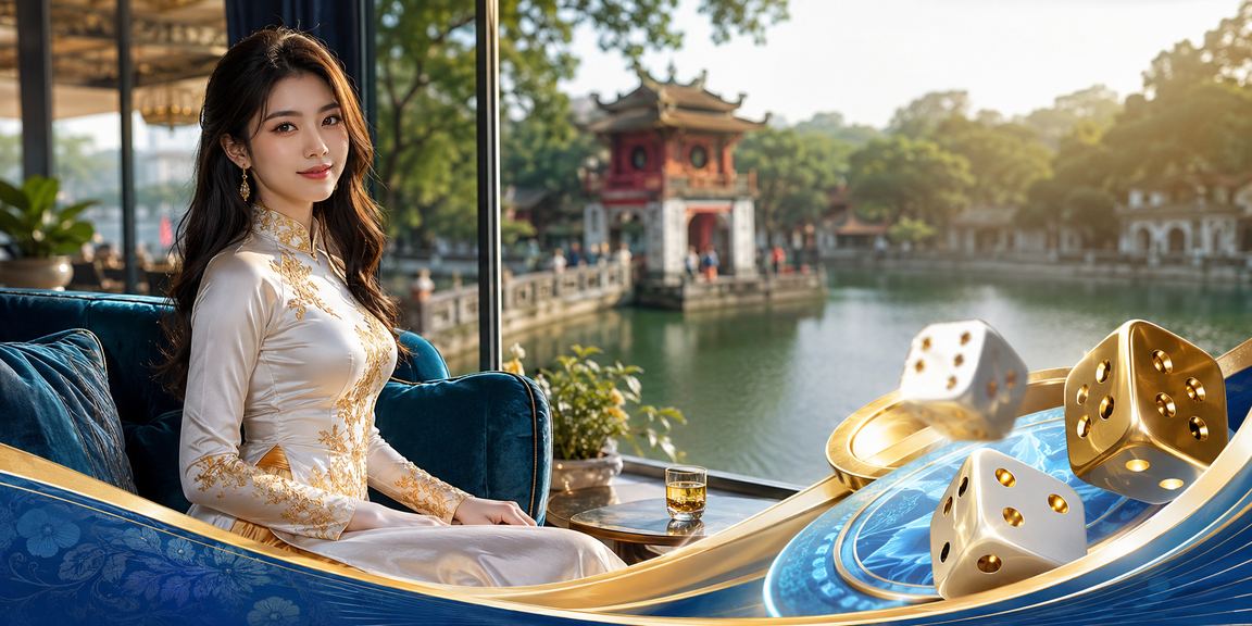 Người phụ nữ mặc áo dài tại Hà Nội chơi tài xỉu trực tuyến với xúc xắc truyền thống