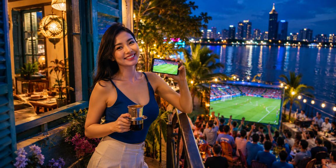 Người dùng tại TP.HCM thưởng thức cà phê và theo dõi cá cược bóng đá một cách thư giãn