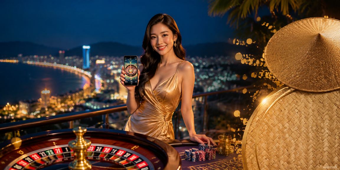 Người phụ nữ đội nón lá tại Quy Nhơn tham gia roulette trực tuyến trong không khí truyền thống